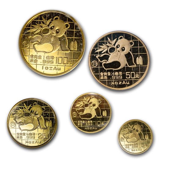 1989 China 5-Coin Proof Gold Panda Set (Capsule Only) 1989 China 5-Coin Proof Gold Panda Set (Capsule Only)